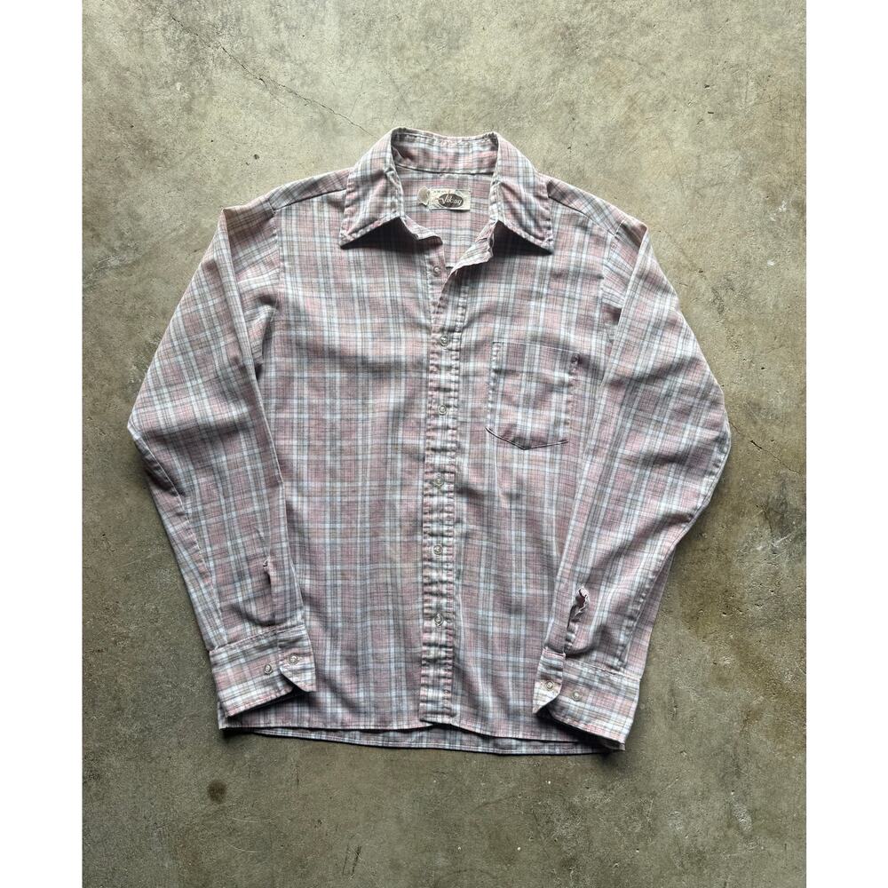 VTG 1970s/80s Viking Brand Pink Thin Button Up Shirt Size Small/Medium